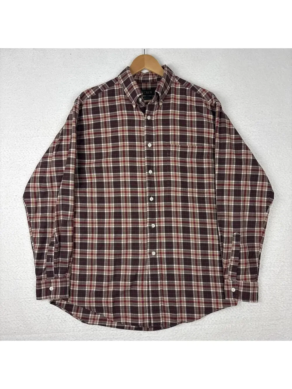 Vintage J Crew Oarsman Long Sleeve Shirt Mens M Red Plaid Lightweight Flannel